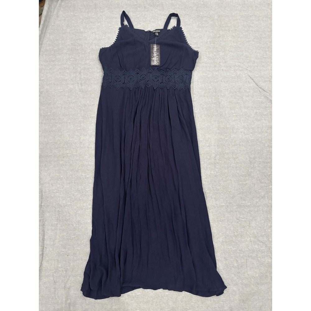 NWT‎ Nina Leonard Navy Blue Crochet Trim Gauze Maxi Dress Women's XL